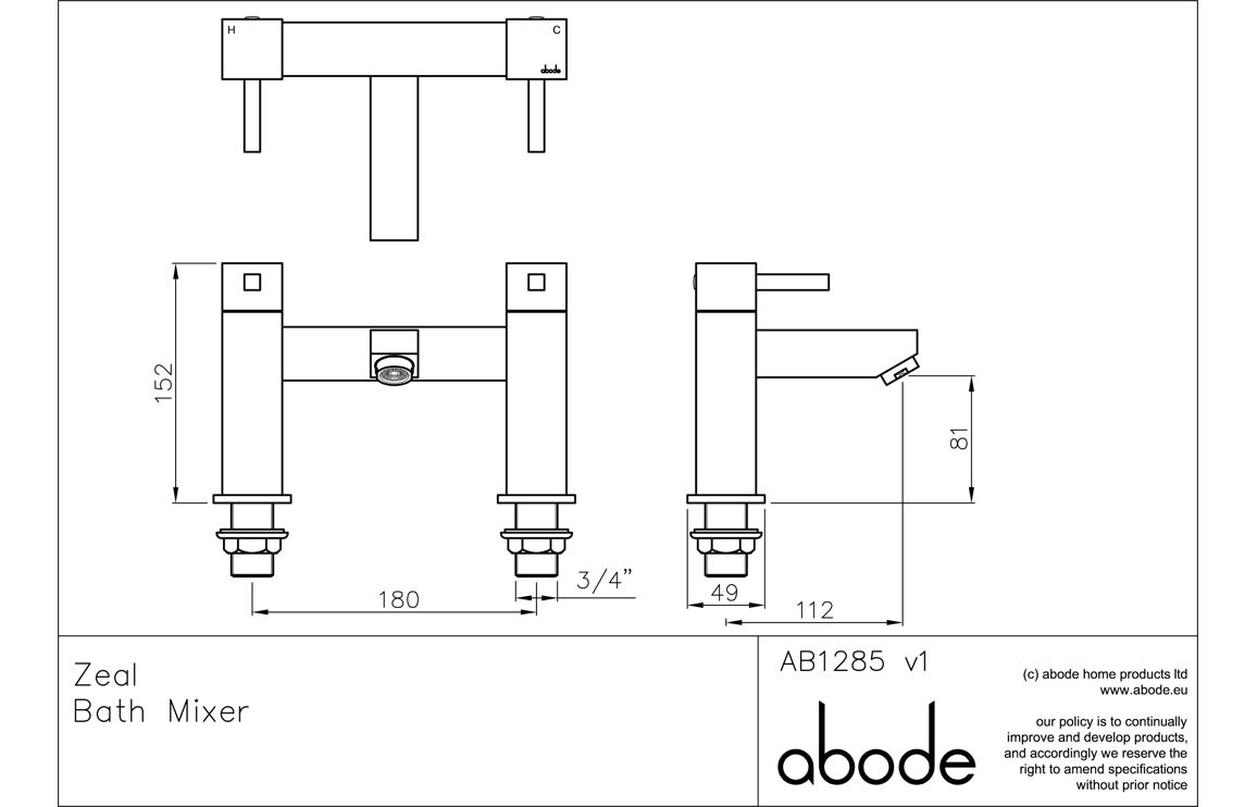 Abode Zeal Pack Offer 5 (Wall Mounted Basin Mixer & Bath Filler) - Chrome - Image 6