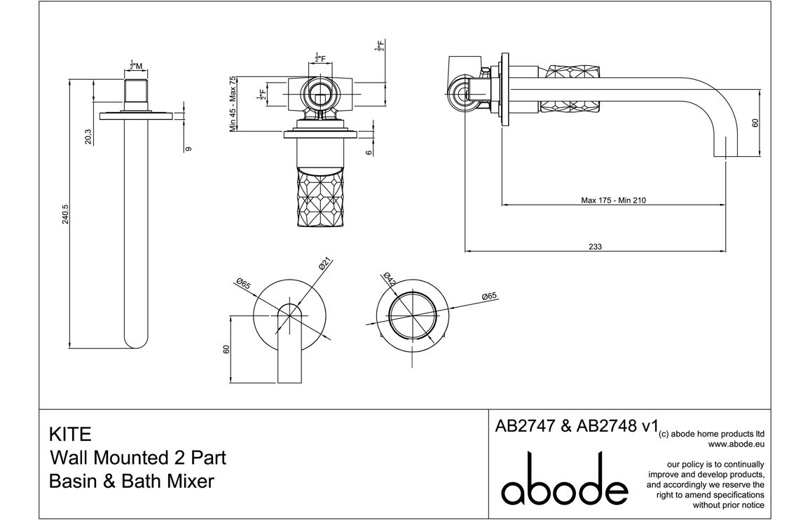 Abode Kite Wall Mounted Basin Mixer - Chrome - Image 3