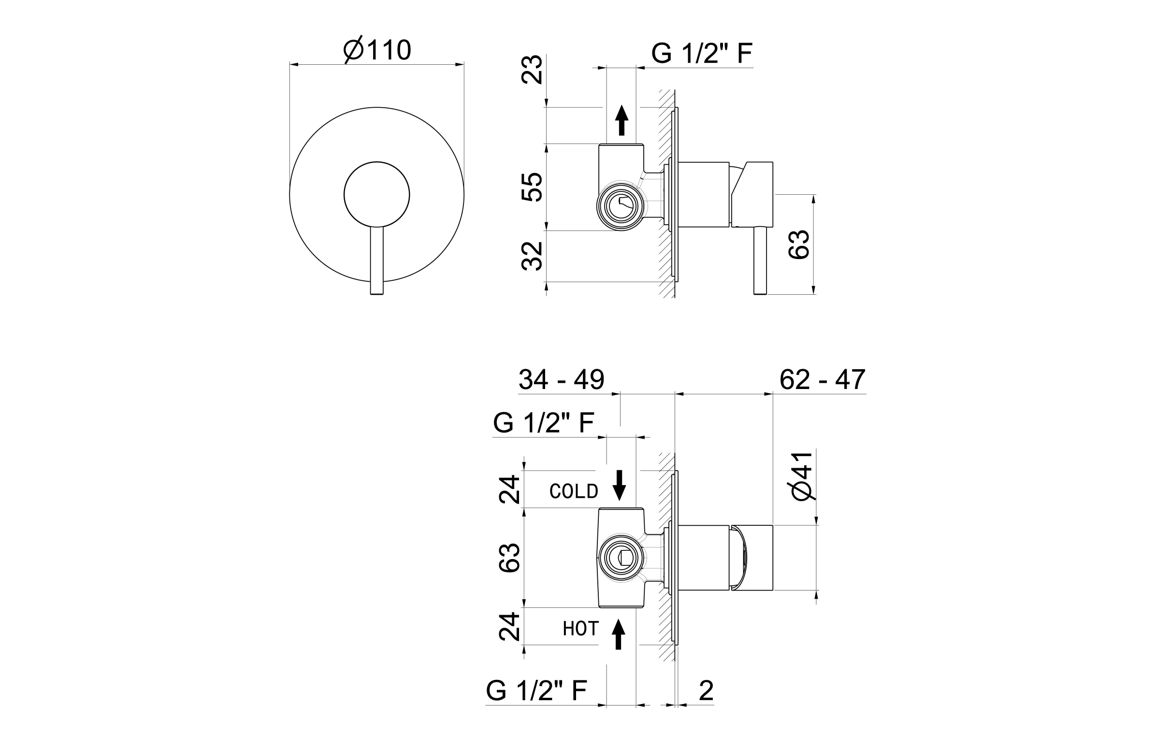 Vema Tiber Single Outlet Shower Mixer - Brushed Brass - Image 3
