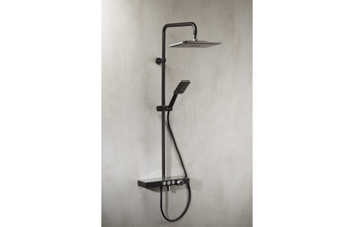 Vema Thermostatic Shower Column w/Fixed Head, Riser, Shelf & Foot Wash - Black - Image 2