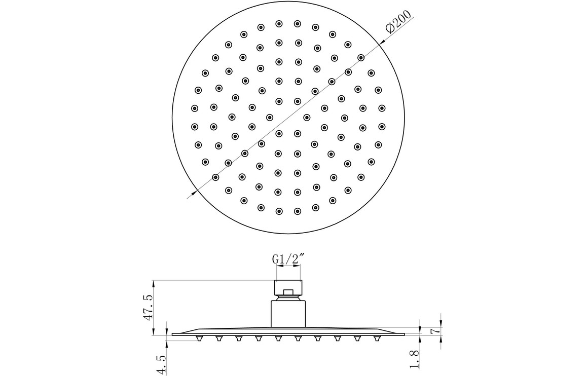 Aurora 200mm Round Ultraslim Showerhead - Chrome - Image 3