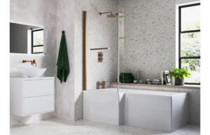 Navarre L Shape 1700x850x560mm 0TH Shower Bath Pack (LH) - Brushed Bronze