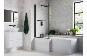 Navarre L Shape 1700x850x560mm 0TH Shower Bath Pack (LH) - Matt Black