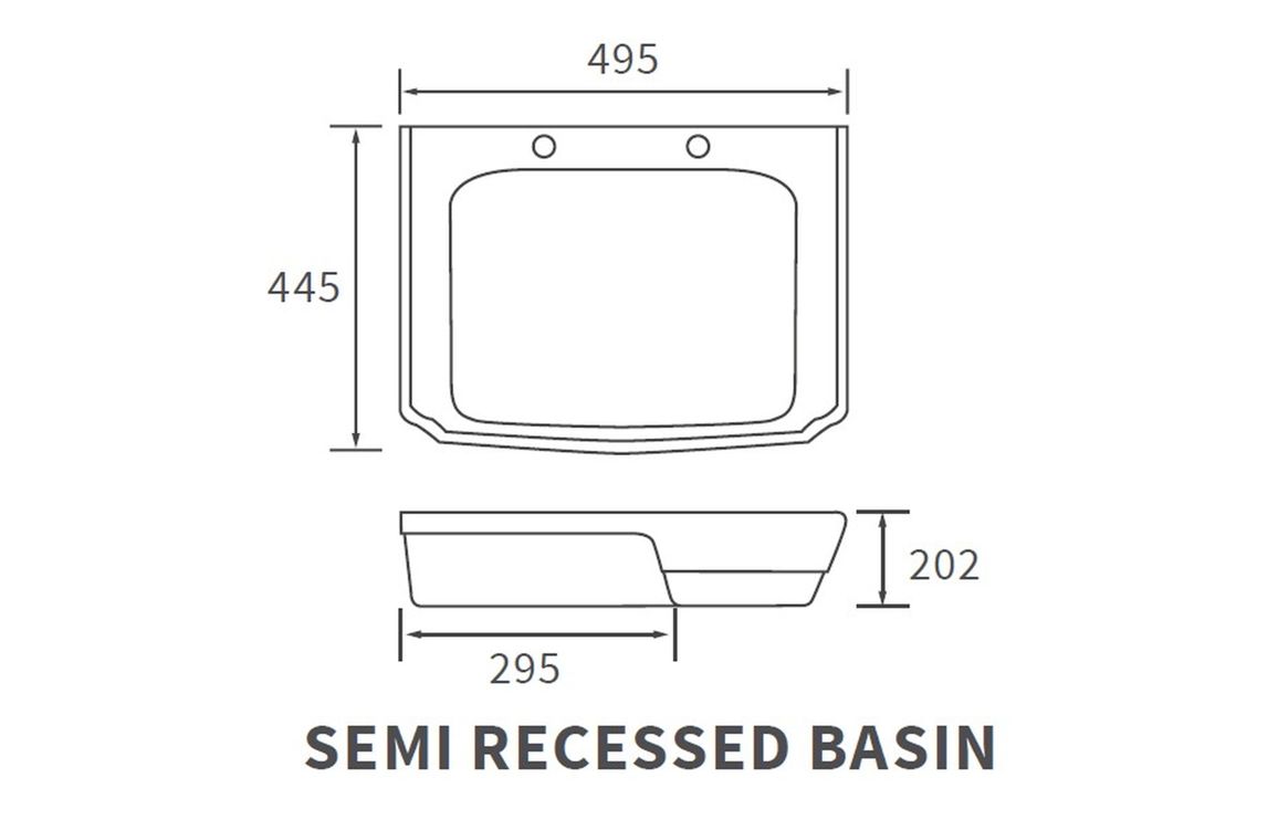 Sherbourne 495x445mm 2TH Semi Recessed Basin - Image 4