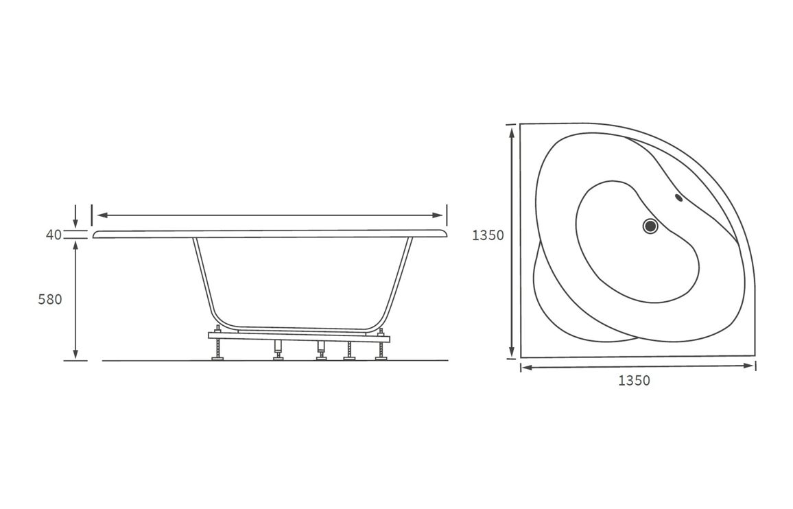 Tybee Standard 1350x1350x620mm 0TH Corner Bath w/Legs - Image 2