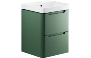Lambra 500mm 2 Drawer Wall Hung Cloakroom Basin Unit - Matt Sage Green