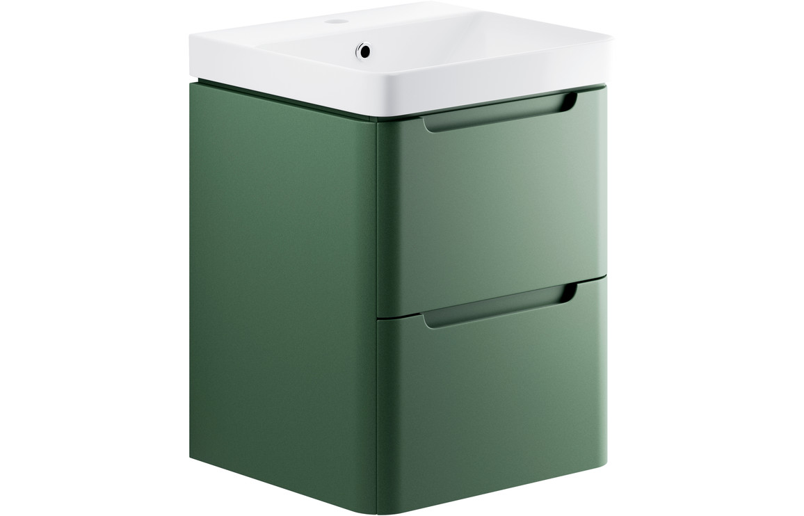 Lambra 500mm 2 Drawer Wall Hung Cloakroom Basin Unit - Matt Sage Green