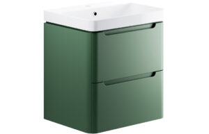 Lambra 605mm 2 Drawer Wall Hung Basin Unit - Matt Sage Green