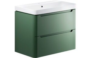 Lambra 805mm 2 Drawer Wall Hung Basin Unit - Matt Sage Green