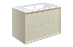 Push 810mm Wall Hung 2 Drawer Basin Unit & 1TH Thin Edge Basin - Matt Cotton