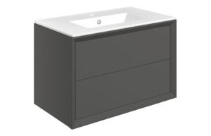 Push 810mm Wall Hung 2 Drawer Basin Unit & 1TH Thin Edge Basin - Matt Clay