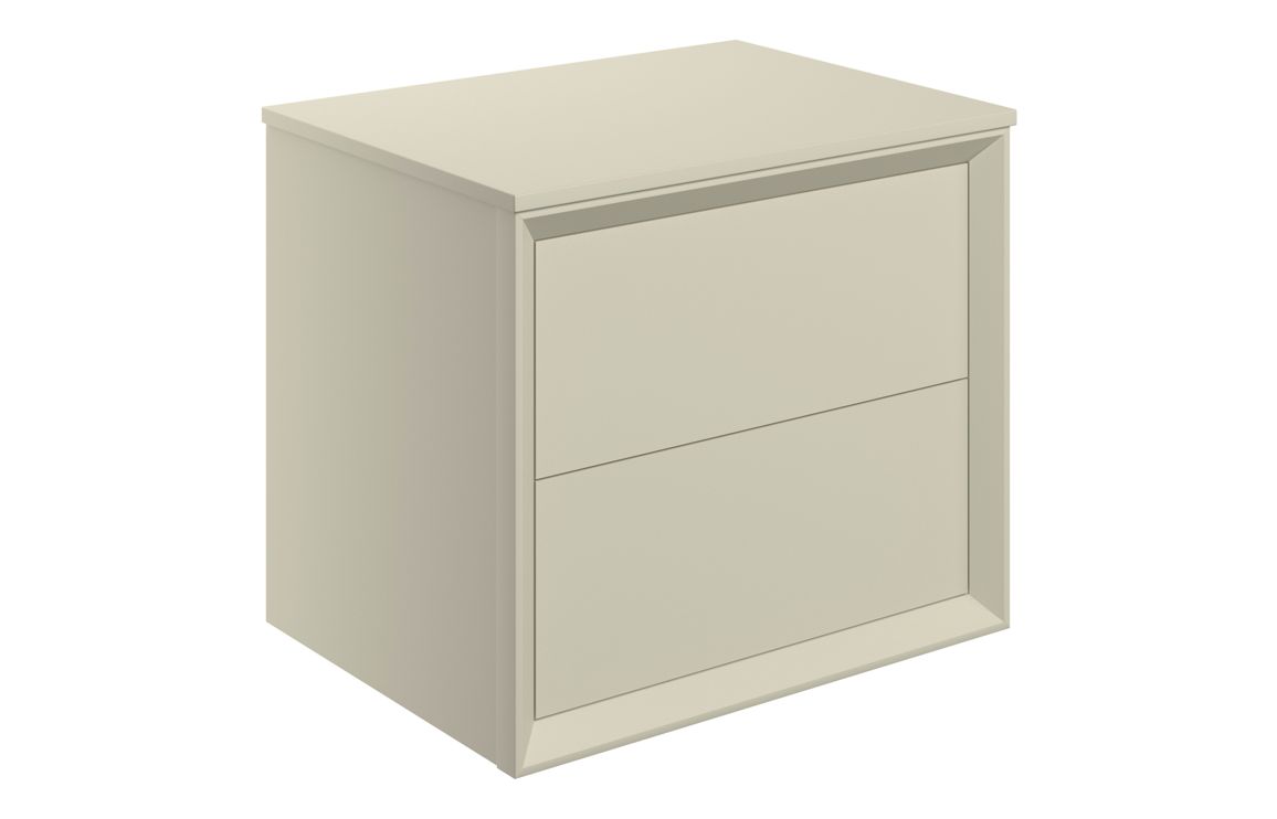 Push 610mm Wall Hung 2 Drawer Basin Unit & Top - Matt Cotton