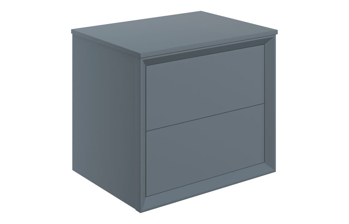 Push 610mm Wall Hung 2 Drawer Basin Unit & Top - Matt Storm Blue