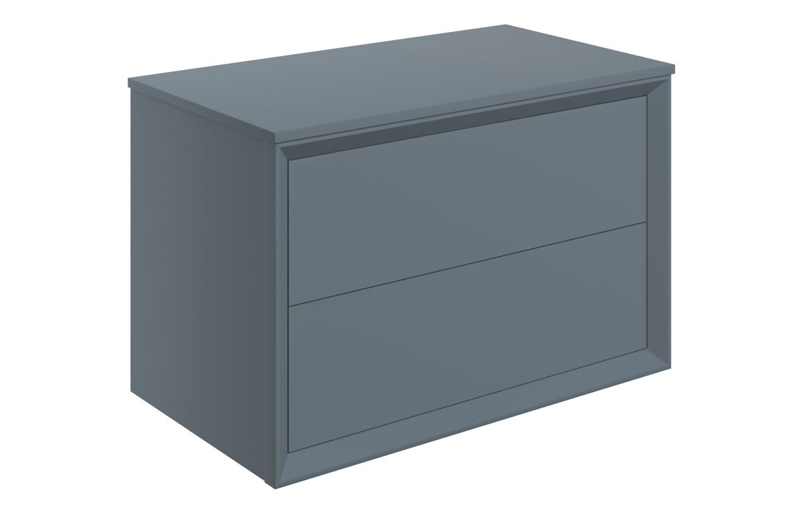 Push 810mm Wall Hung 2 Drawer Basin Unit & Top - Matt Storm Blue