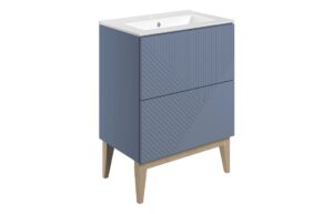 Ligne 615mm Floor Standing 2 Drawer Basin Unit & Basin - Matt Smoke Blue