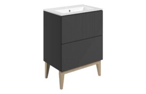 Ligne 615mm Floor Standing 2 Drawer Basin Unit & Basin - Matt Graphite Grey