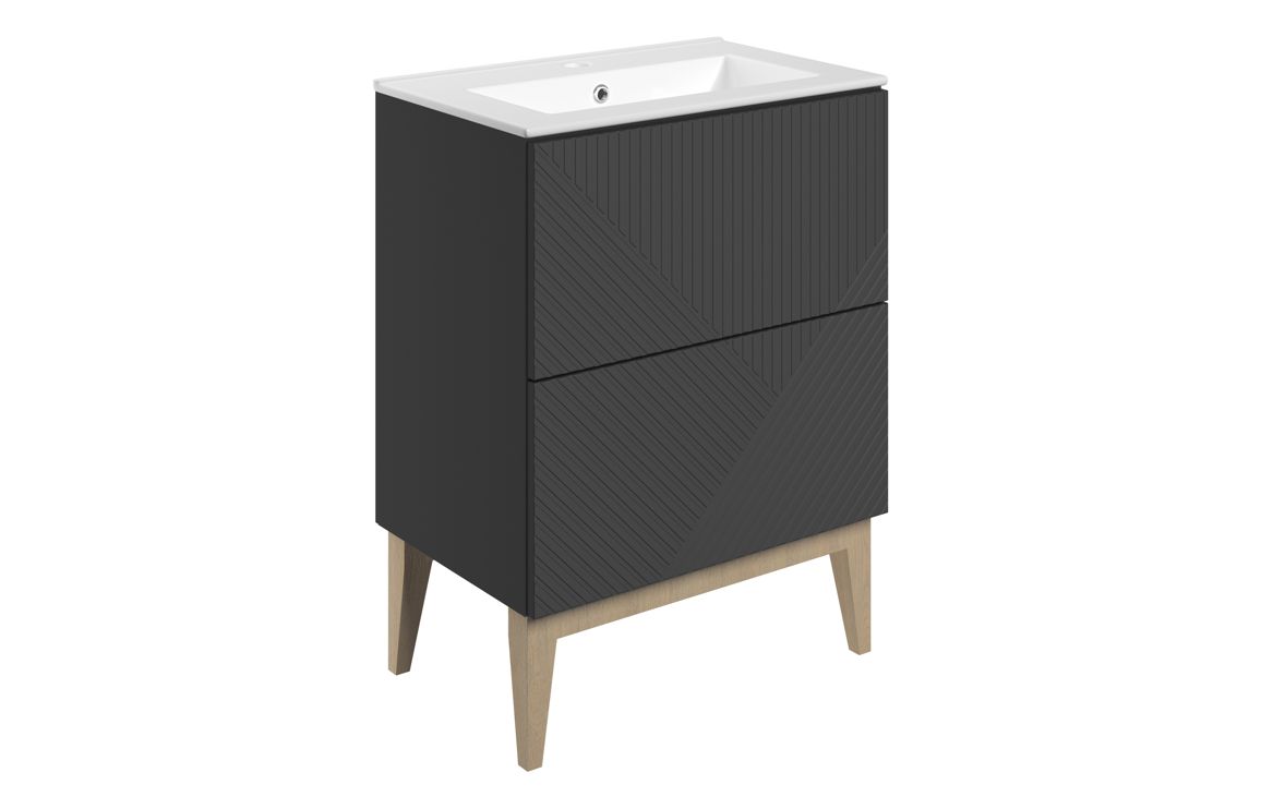 Ligne 615mm Floor Standing 2 Drawer Basin Unit & Basin - Matt Graphite Grey