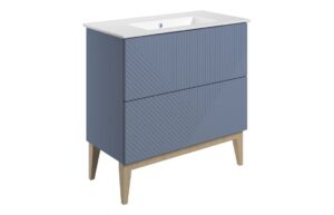 Ligne 815mm Floor Standing 2 Drawer Basin Unit & Basin - Matt Smoke Blue
