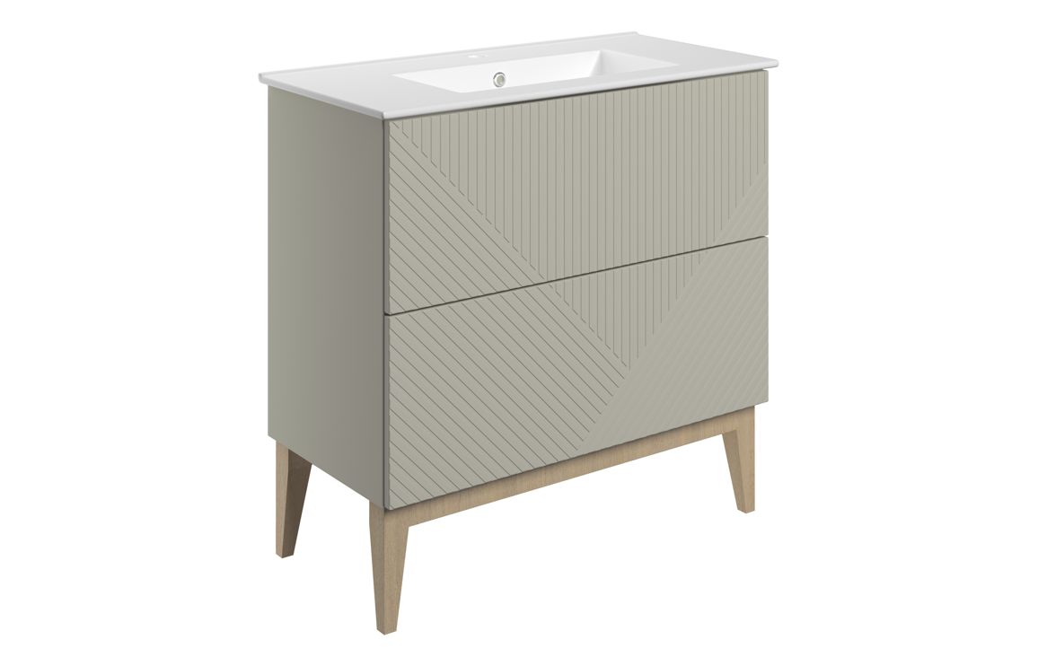 Ligne 815mm Floor Standing 2 Drawer Basin Unit & Basin - Matt Oat