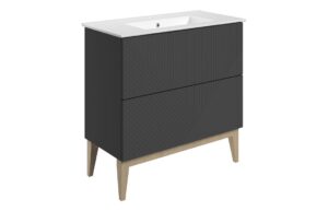 Ligne 815mm Floor Standing 2 Drawer Basin Unit & Basin - Matt Graphite Grey