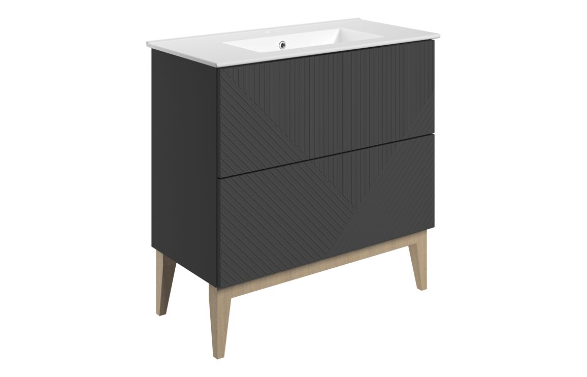 Ligne 815mm Floor Standing 2 Drawer Basin Unit & Basin - Matt Graphite Grey