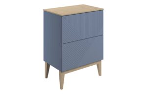 Ligne 610mm Floor Standing 2 Drawer Basin Unit & Maple Oak Effect Worktop - Matt Smoke Blue