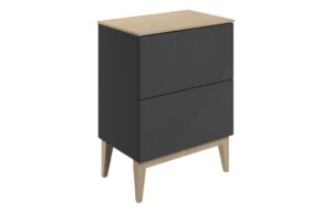 Ligne 610mm Floor Standing 2 Drawer Basin Unit & Maple Oak Effect Worktop - Matt Graphite Grey