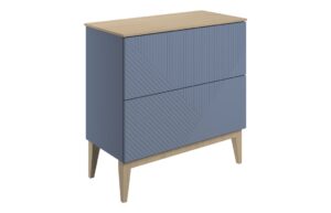 Ligne 810mm Floor Standing 2 Drawer Basin Unit & Maple Oak Effect Worktop - Matt Smoke Blue