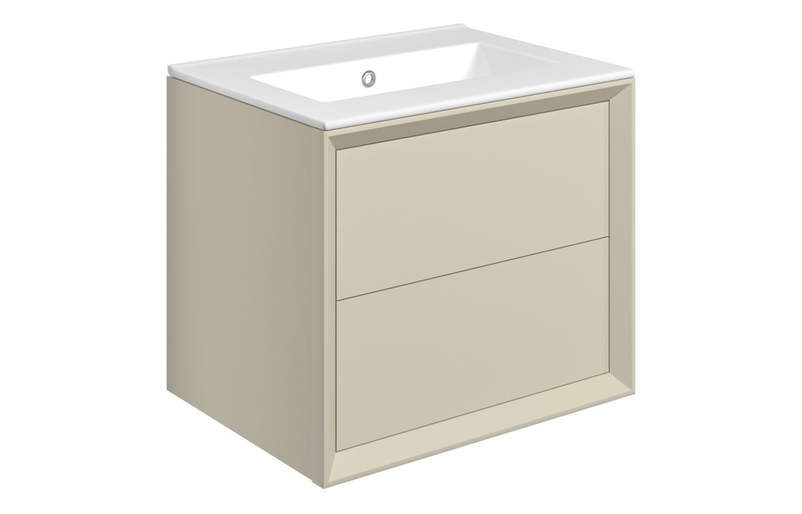Push 610mm Wall Hung 2 Drawer Basin Unit & 0TH Thin Edge Basin - Matt Cotton
