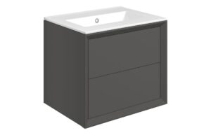 Push 610mm Wall Hung 2 Drawer Basin Unit & 0TH Thin Edge Basin - Matt Clay