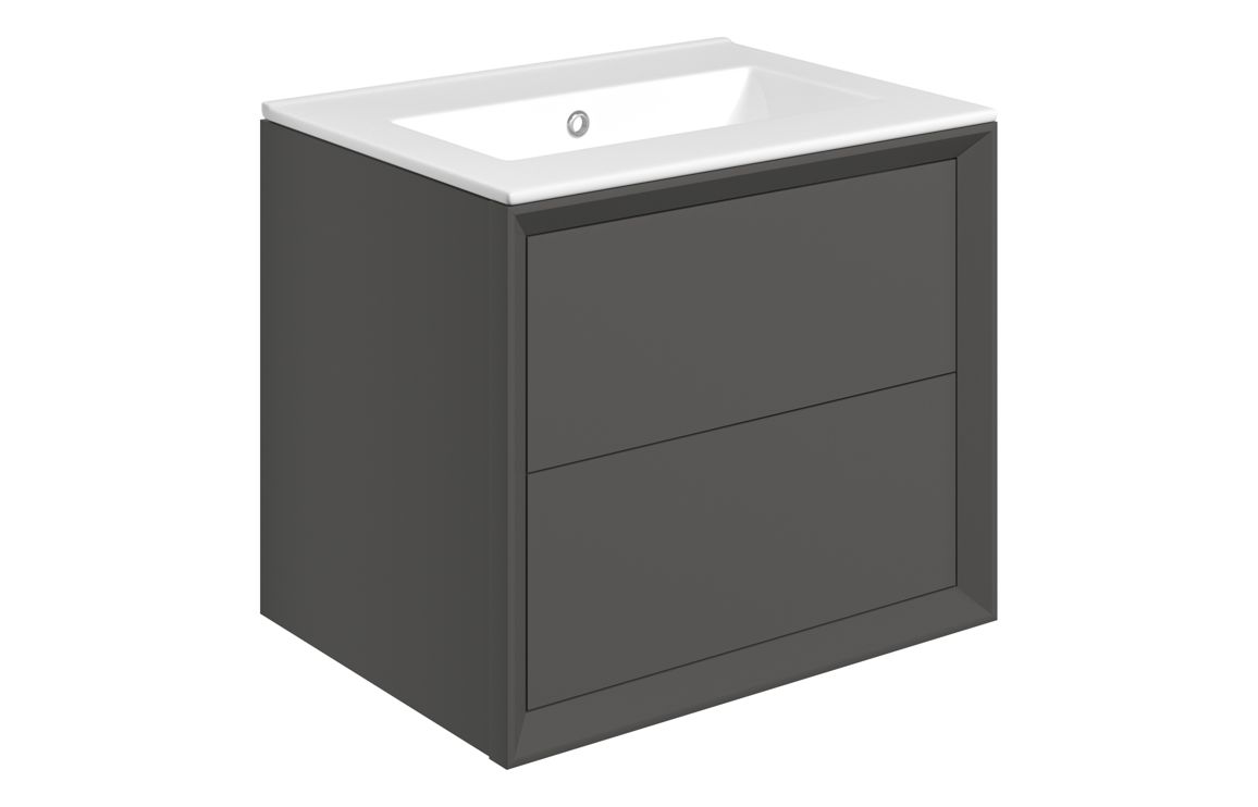Push 610mm Wall Hung 2 Drawer Basin Unit & 0TH Thin Edge Basin - Matt Clay