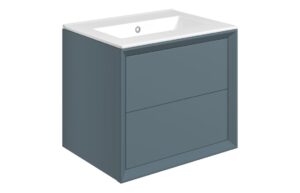Push 610mm Wall Hung 2 Drawer Basin Unit & 1TH Thin Edge Basin - Matt Storm Blue