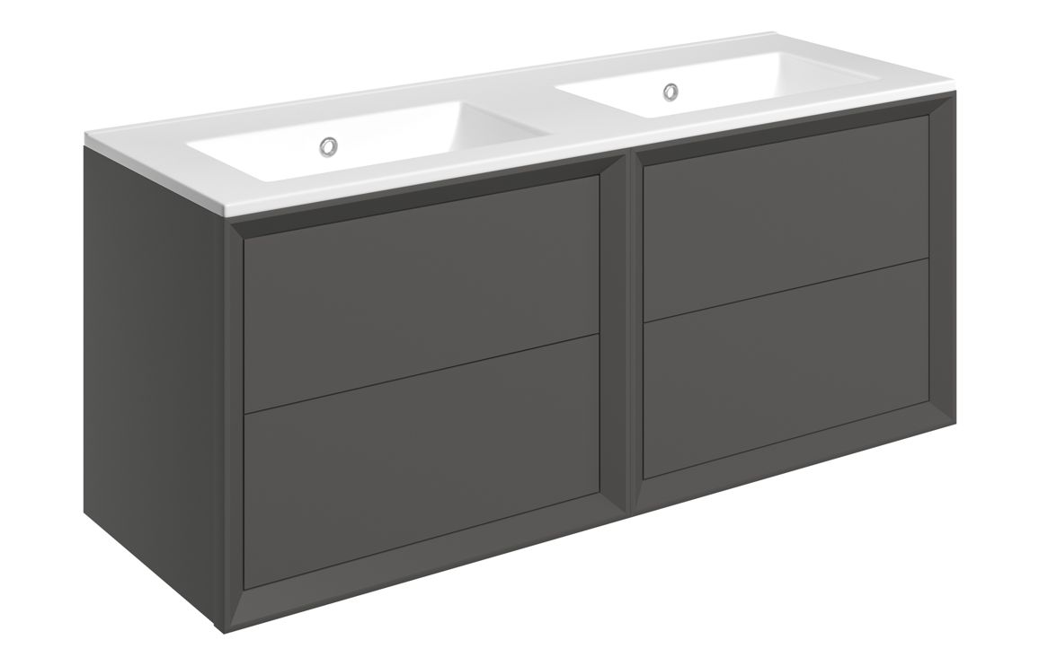Push 1210mm Wall Hung 4 Drawer Basin Unit & 0TH Thin Edge Basin - Matt Clay