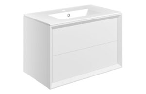 Push 810mm Wall Hung 2 Drawer Basin Unit & 1TH Thin Edge Basin - Matt White