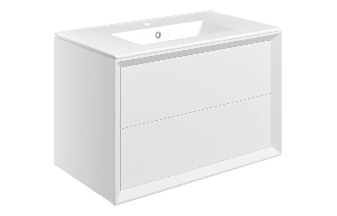 Push 810mm Wall Hung 2 Drawer Basin Unit & 1TH Thin Edge Basin - Matt White