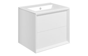 Push 610mm Wall Hung 2 Drawer Basin Unit & 0TH Thin Edge Basin - Matt White