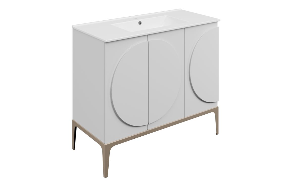 Chic 1010mm Floor Standing 3 Door Basin Unit & 1TH Basin - Matt White - Image 2