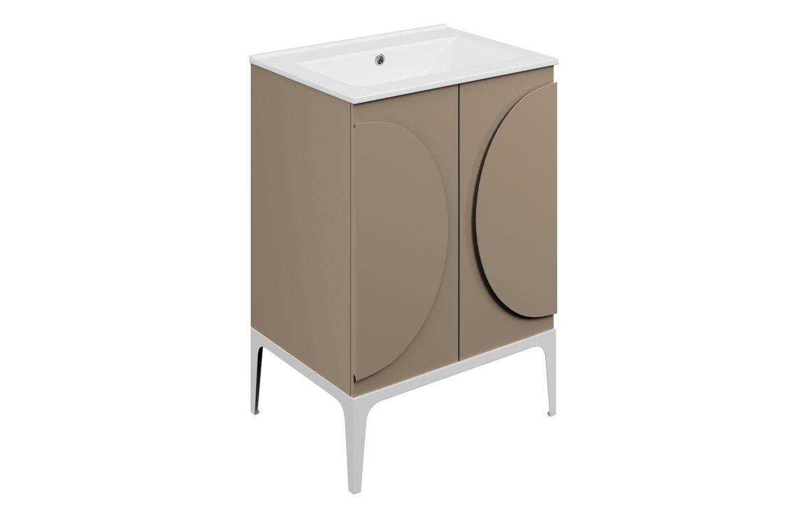 Chic 610mm Floor Standing 2 Door Basin Unit & 1TH Basin - Matt Taupe - Image 2
