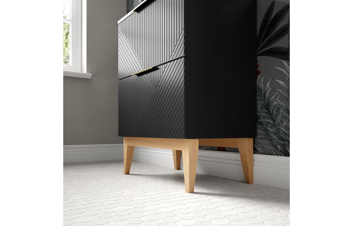 Ligne 610mm Floor Standing 2 Drawer Basin Unit & Maple Oak Effect Worktop - Matt Graphite Grey - Image 2