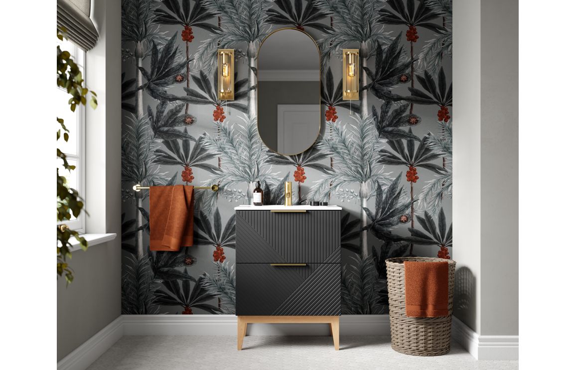 Ligne 610mm Floor Standing 2 Drawer Basin Unit & Maple Oak Effect Worktop - Matt Graphite Grey - Image 3