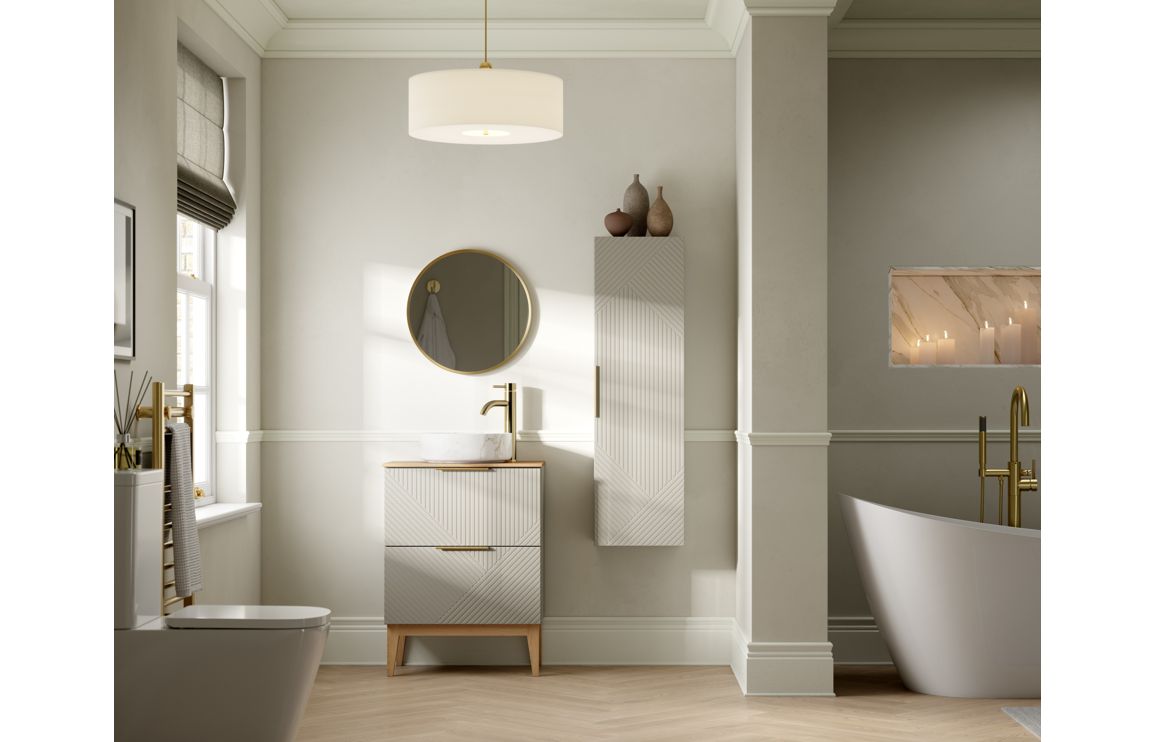 Ligne 815mm Floor Standing 2 Drawer Basin Unit & Basin - Matt Oat - Image 2