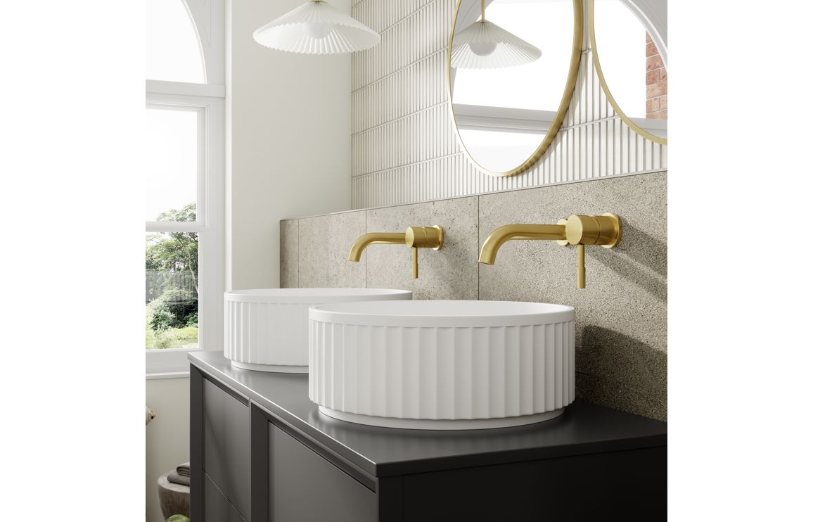 Push 610mm Wall Hung 2 Drawer Basin Unit & 0TH Thin Edge Basin - Matt Clay - Image 3