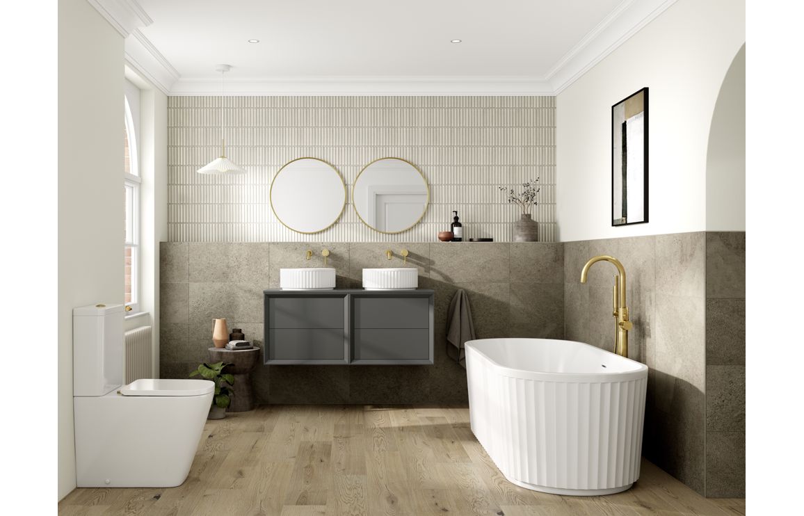 Push 610mm Wall Hung 2 Drawer Basin Unit & 0TH Thin Edge Basin - Matt Clay - Image 2