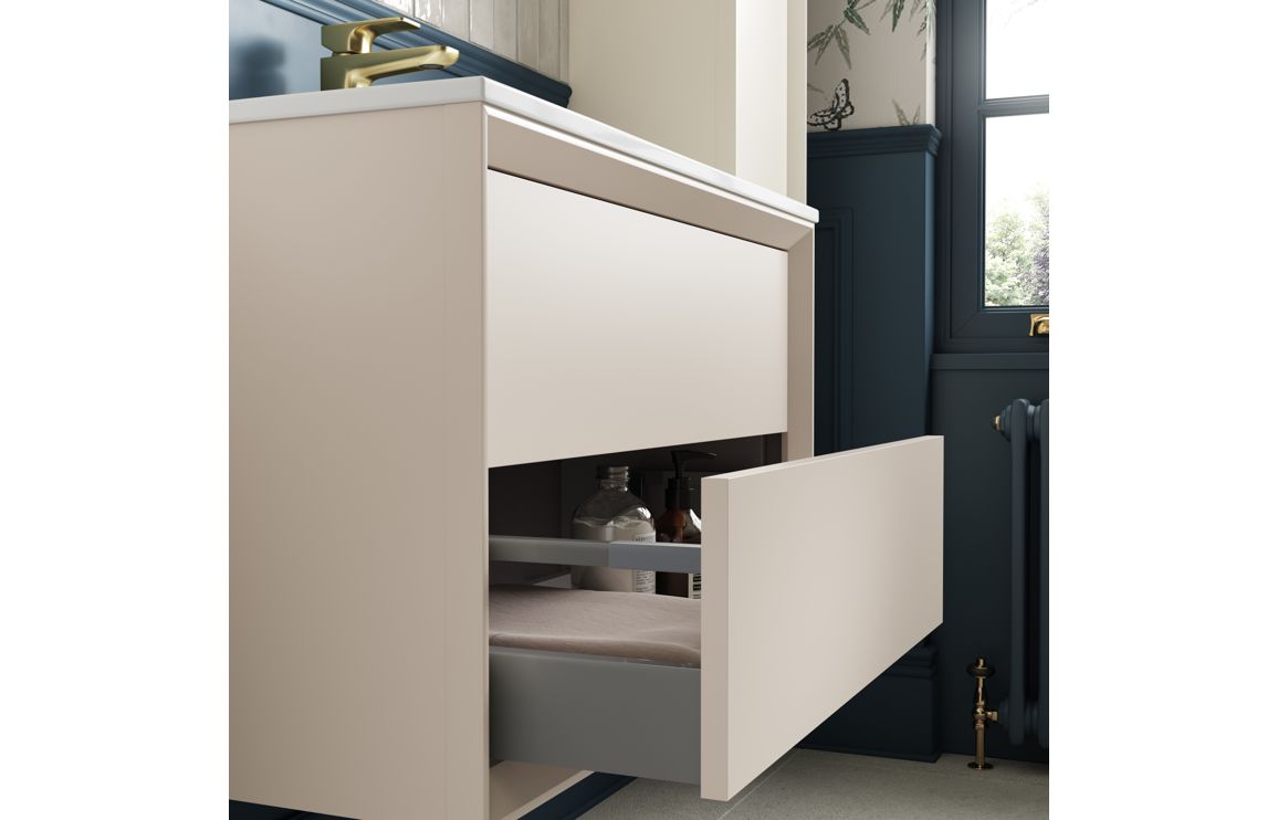 Push 810mm Wall Hung 2 Drawer Basin Unit & Top - Matt Cotton - Image 3