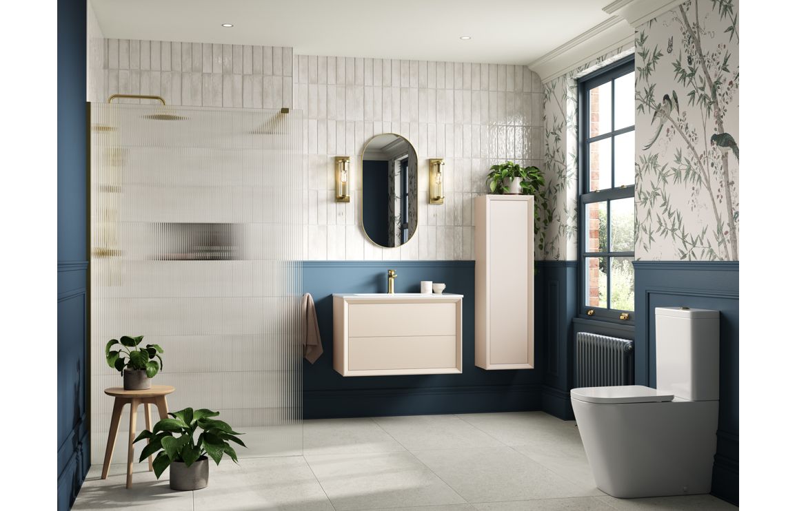 Push 810mm Wall Hung 2 Drawer Basin Unit & Top - Matt Cotton - Image 2