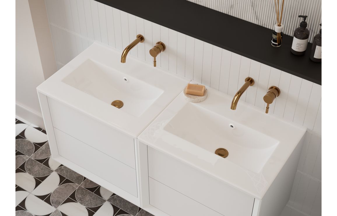 Push 810mm Wall Hung 2 Drawer Basin Unit & 1TH Thin Edge Basin - Matt White - Image 3