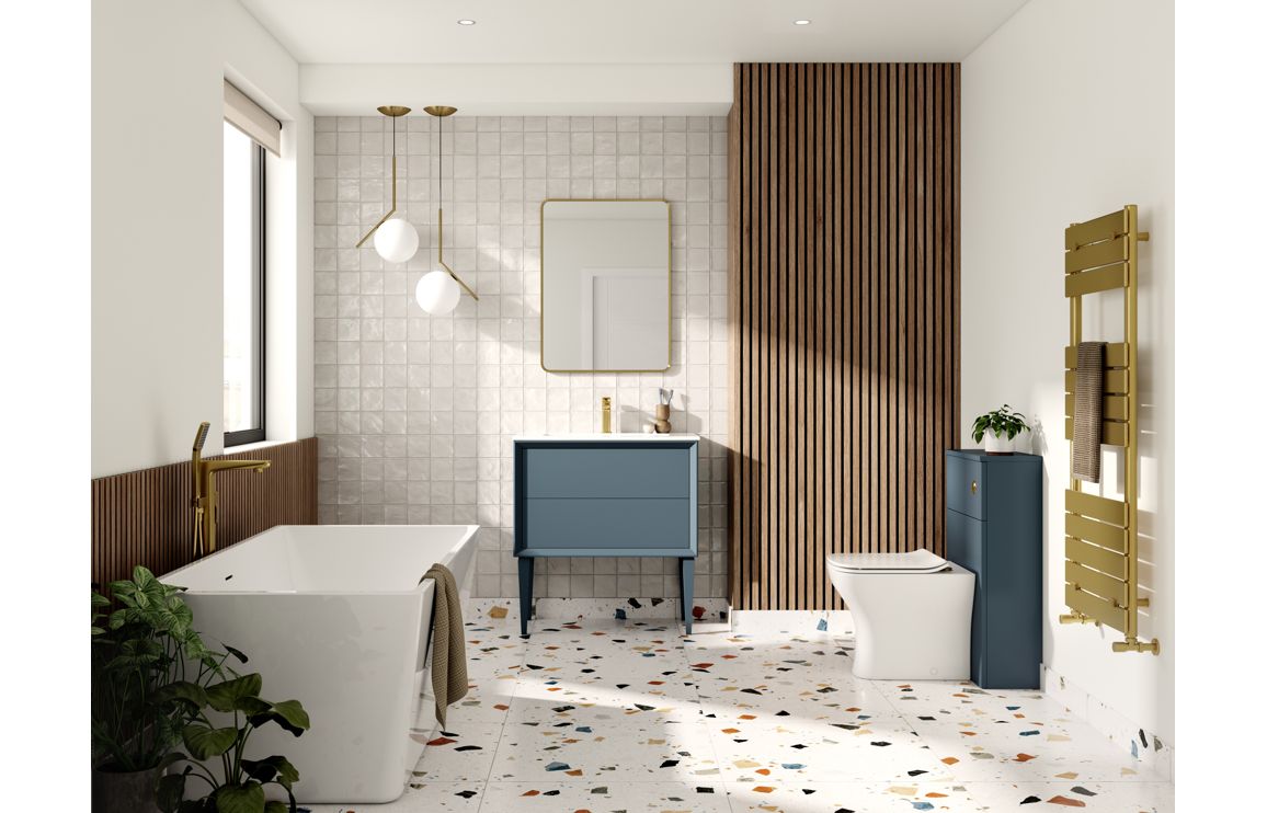 Push 610mm Wall Hung 2 Drawer Basin Unit & 1TH Thin Edge Basin - Matt Storm Blue - Image 2