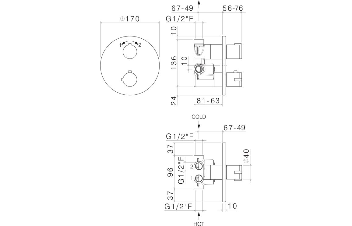 Vema Round Two Outlet Thermostatic Mixer Valve - Image 3