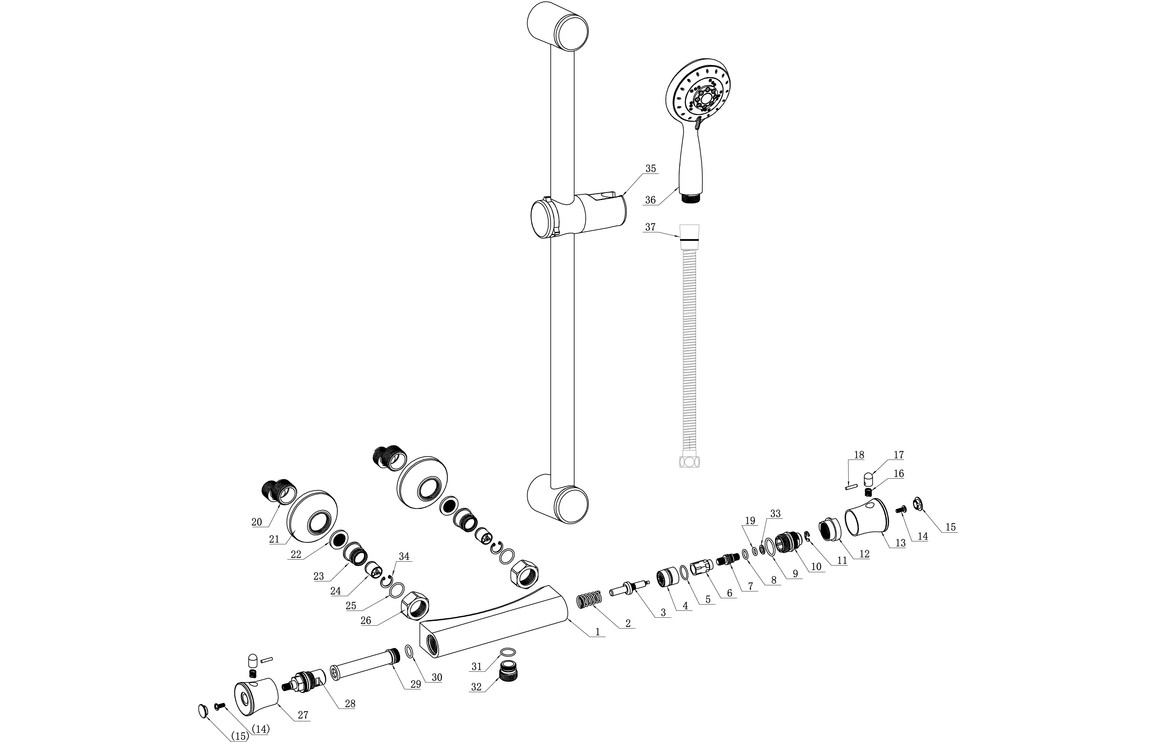 Elara Low Pressure Thermostatic Bar Mixer Shower - Chrome - Image 3