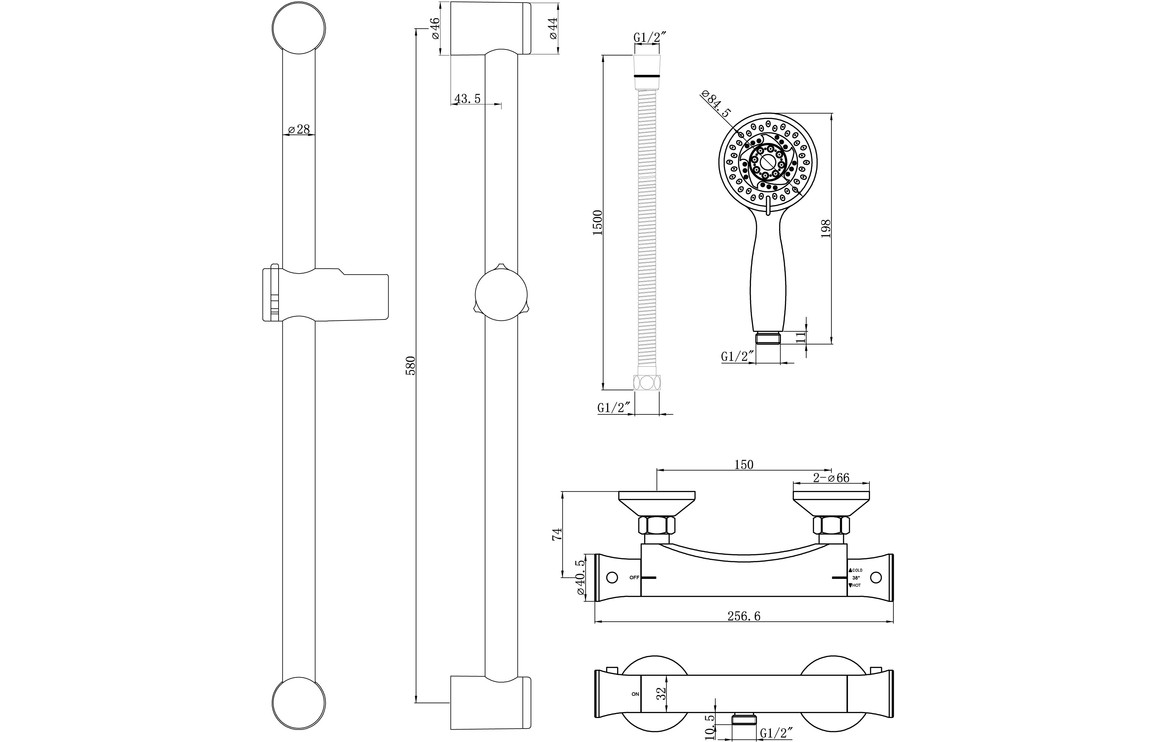 Elara Low Pressure Thermostatic Bar Mixer Shower - Chrome - Image 2